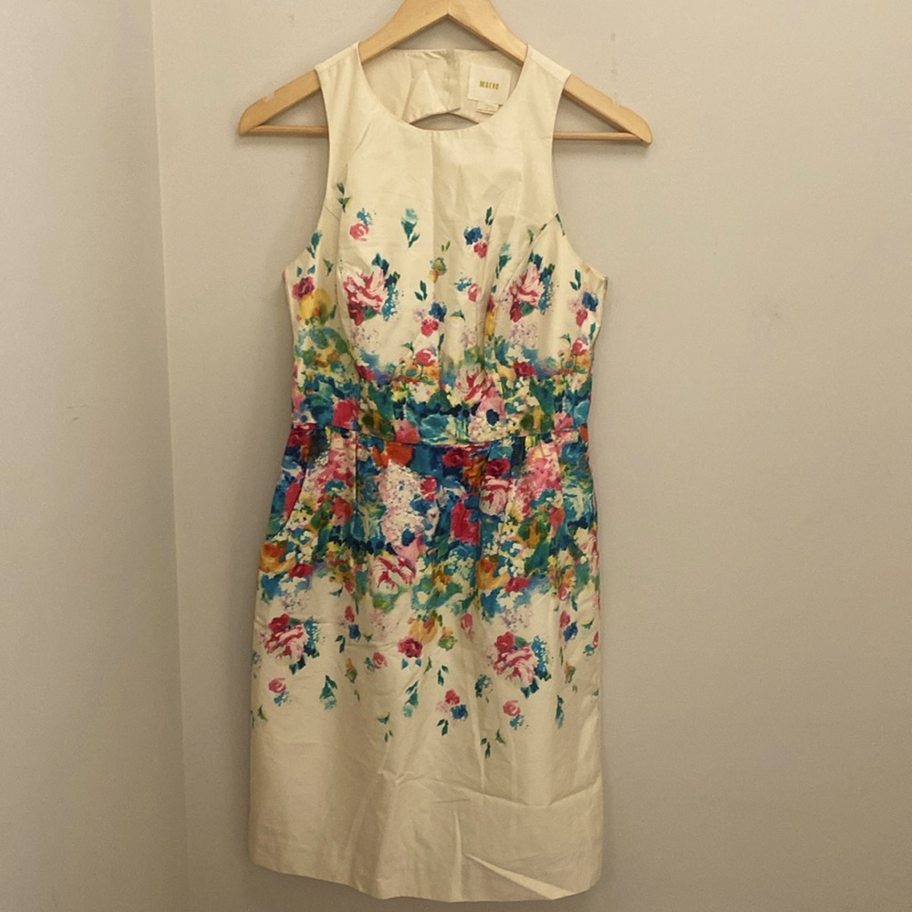 Anthropologie Maeve Tea Garden Sheath Dress Sleeveless Ivory Floral size 4 - Picture 2 of 13
